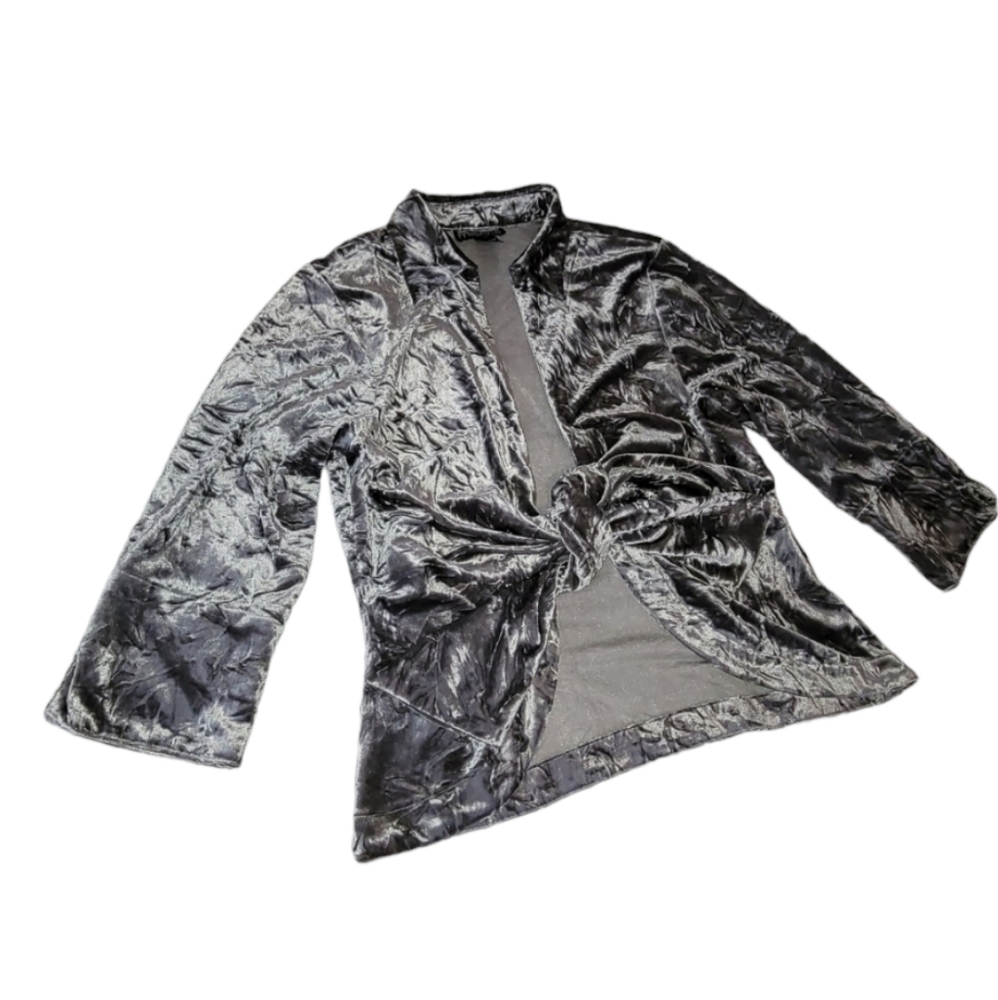 Crushed Velvet Jacket Gray Cocktail Hour Layering Women's Petite Large Cardigan